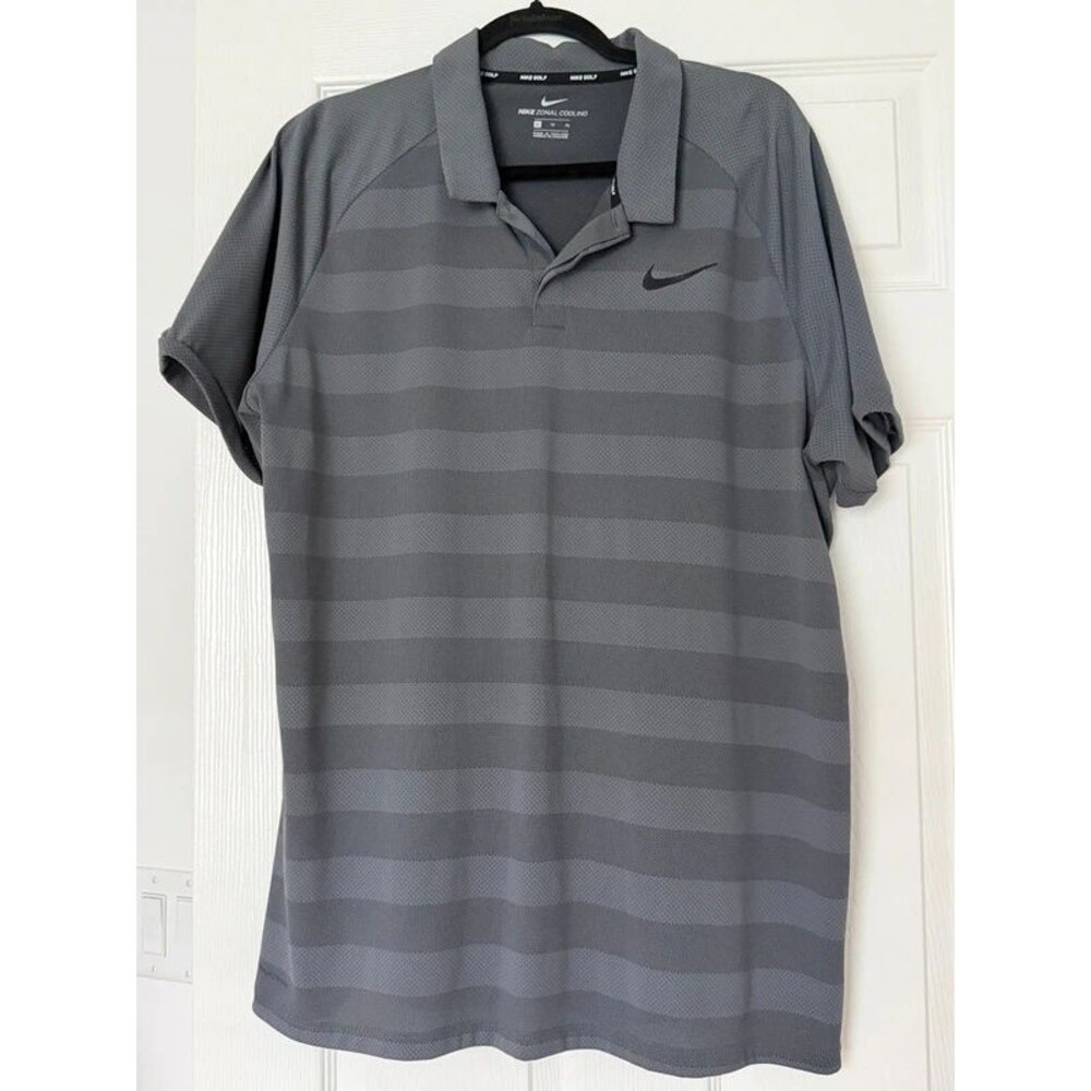 Nike Golf Zonal Cooling Men’s Gray Striped Performance Polo Shirt Size XL